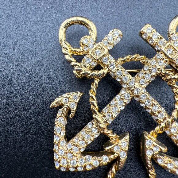Gold-Tone Carolee Anchor Brooch With Crystals Nautical Statement Pin Elegant Des - Picture 3 of 6